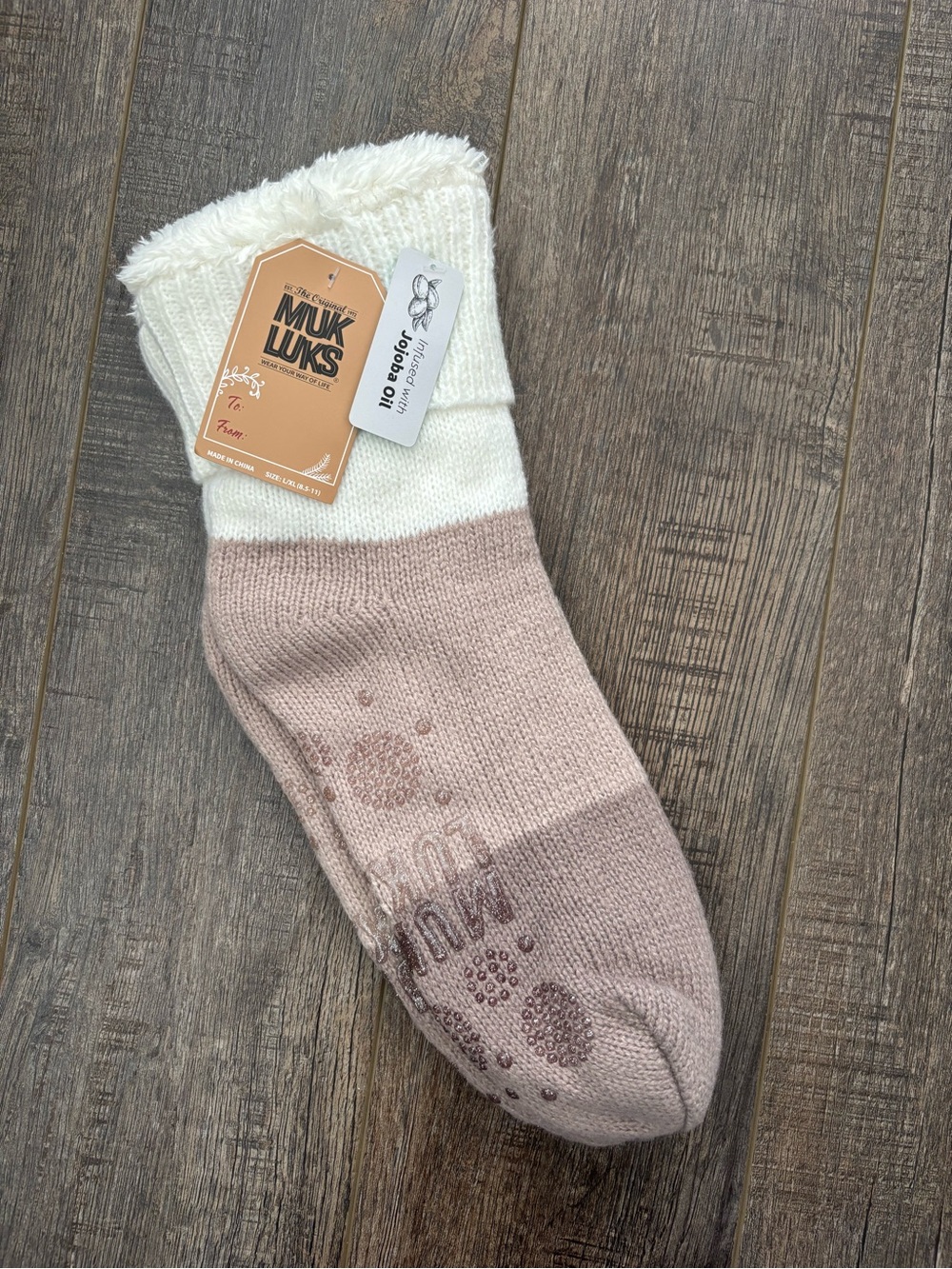 NWT Muk Luks Jojoba Oil Infused Slipper Socks Brown & Cream Size Large 8.5-11